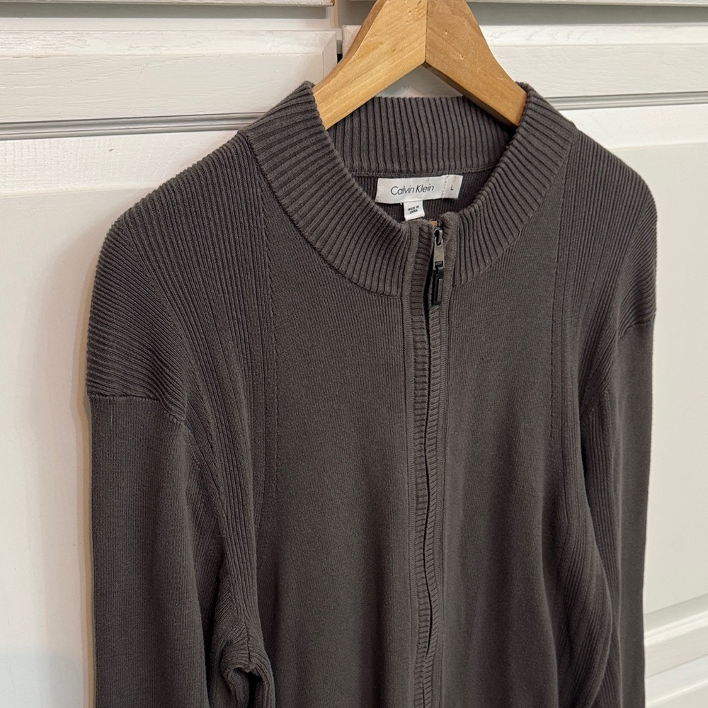 Calvin Klein Charcoal Full-Zip Academia Cardigan. Size L. - Picture 3 of 7
